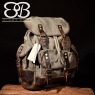 ◆Processed Canvas x Genuine Cow Leather Military Backpack Rucksack Men's Mountain Climbing 21L Green