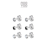 NooYoo ต่างหูสำหรับผิวแพ้ง่าย SET Tiny Crystal Bezel Surgical Steel (ชมพู/ฟ้า/ดำ)