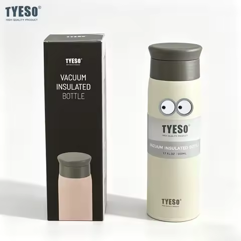 Tyeso 500ml Eye Adhesive Stickers Portable Thermoses Stainless Steel Insulated Water Bottle Simple R
