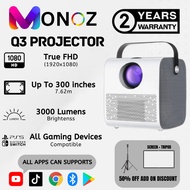 MONOZ Projector Q3 PRO Android 10 ULTRA HD 5G LED Projektor Mini Cermin Skrin Pawagam Rumah Mudah Al
