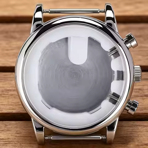 43mm Silver/Black Watch Case 316L Steel Polished For Miyota JS25 Movement 50m Waterproof Solid Back 