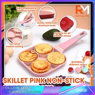 4 Hole Fried Egg Burger Pan Non-stick Ham Pancake Maker Wooden Handle Suitable for All Stove (Pink)p