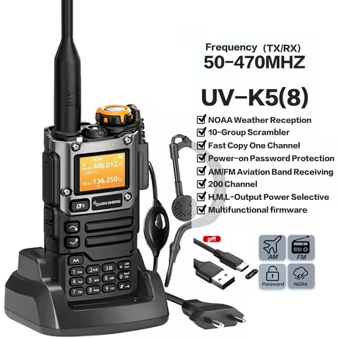Quansheng UV-K6 Walkie Talkie 5W Air Band Radio Tyep C Charge UHF VHF DTMF FM Scrambler NOAA Wireles
