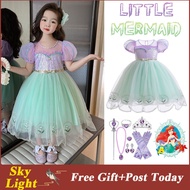 Little Mermaid Dress For Kids Girl Princess Ariel Sequin Purple Green Mesh Dress Kids Terno Halloween Christmas Birthday Gift Party Wear
