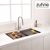 ZUHNE 85cm Double Bowl Kitchen Sink Workstation Set with Nio Pull Down Sprayer Faucet Mixer Tap