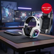 Onikuma GT806 White Wireless Gaming Headset with Bluetooth 5.4V/2.4GHz, RGB Lighting, Removable Micr