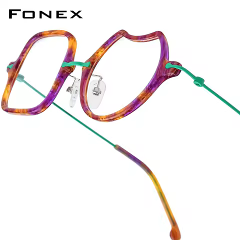 FONEX Acetate Titanium Eyeglasses Frame Women Retro Vintage Square Heart Glasses Men Japanese Handma