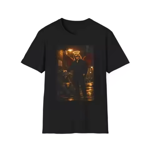 Angel Halo Wings Graphic T-Shirt Urban Neon Night Scene