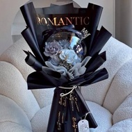 波波球 永生花束 黑藍色 可代寫卡片 乾燥花束 永生花束