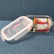 Lock and lock glass box divided into 2 compartments 1000ml Food Container Food Storage Container