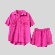 Set B97 Embroidered Letters Pockets Youth Style Buttoned Waist Pants for Women, Cotton Fabric, Size 