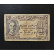 Malaya British Borneo Old Banknote King George VI 1 Cent Year 1941 ( Circulated Original Condition -