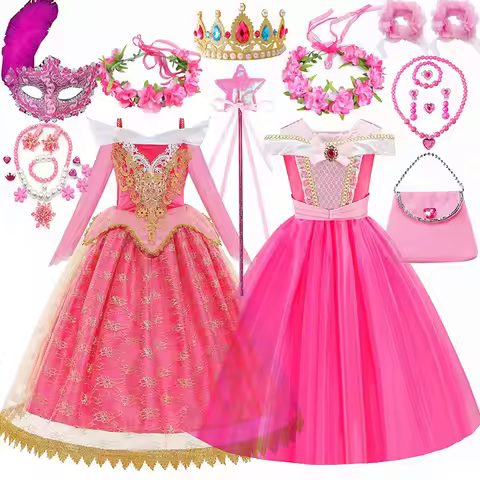 Girls Sleeping Beauty Aurora Cosplay Princess Dress Kids Rapunzel Frozen Elsa Cinderella Costume Par