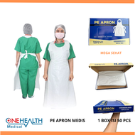Apron Medis Onehealth Plastik PE Celemek Sekali Pakai Polos 1 Box isi 50 Pcs