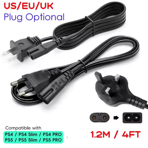 1.5m EU Plug 2-Prong AC Power Supply Cable AC Plug Power Extension Cord for PS4 PS5 Xbox Computer La