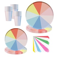 350gsm Party Disposable Tableware Picnic Rainbow Paper Plate Paper Cup Birthday Party Decoration 514