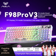 Ready stock Aula F98pro V3 three-mode transparent RGB mechanical keyboard customized screen display 