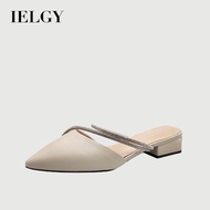 IELGY Pointed-toe Bougie Mules Rhinestones Low Heels Two-wear Sandals with Skirts