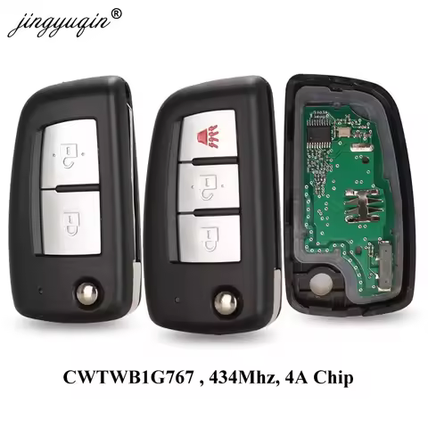 jingyuqin 2/3 Buttons 433MHz 4A PCF7952E Flip Remote Key For Nissan Qashqai J11 Pulsar C13 Juke F15 