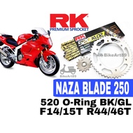RK Sprocket Set Naza Blade 250 RK520 KLO2 O-Ring Rivet Black / Gold Chain Rantai Hitam Emas ORing Naza Blade 650
