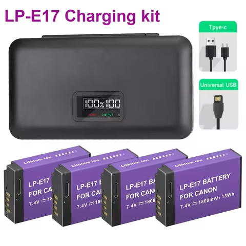 LPE17 LP E17 LP-E17 Battery + Storage Box LCD Dual Charger for Canon EOS R8 RP 200D M3 M6 750D 760D 
