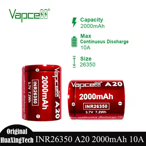 1-10pcs Cost Effective Vapcell 26350 A20 2000mah Lithium Battery INR26350 10A 3.7V 7.2Wh Rechargeabl