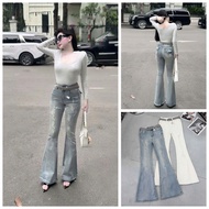 Flared denim jeans with horse belt Meo Meo Shop QCCC QCL1 QD1382 3360