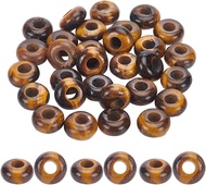 Beebeecraft 1Box 30 Pcs Gemstone European Beads 10mm Natural Tiger Eye Stone Large Hole Beads Dreadl