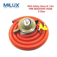 Milux L.P.G Low Pressure Gas Regulator M-188F HC With Safety Value & 1.5m (SIRIM Approved) FIRE RESI