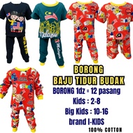 BORONG / WHOLESALE BAJU TIDUR MERDEKA MALAYSIA BUDAK SIZE 2-8, SIZE 10-16, 1DZ = 12 PASANG, BRAND I-KIDS, BAJU BUDAK