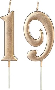 Champagne Gold 19th & 91st Number Birthday Candles for Cake Topper, Number 19 91 Glitter Premium Can