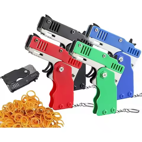 1Pcs Rubber Band Gun Toys with 60 Rubber Bands Shooting Pistol Alloy Kid Outdoor Party Metal Gun Gif
