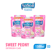 [Paket isi 3] SoSoft Detergen Cair Sweet Peony Pouch 1500ml
