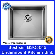 Boshsini BSQ5045 Undermount Kitchen Sink. Nano Coating. Waste Trap Included. SUS304 Stainless Steel.