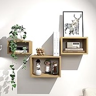 Floating Cube Shelves Set of 3 – Light Oak | Rectangular Wall Mounted Display Shelf & Cube Storage S