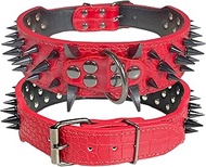 Spiked Studded Dog Collar with Large Sharp Spikes,2 Inch Wide Leather Dog Collar,Anti-bite,Fit Large