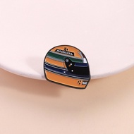 F1 Driver Ayrton Senna Helmet Cartoon Brooch Racing Culture Metal Badge Car Fans Birthday Gift Souve