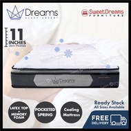 [Upgraded] Dreams IceSilk 11inch Cooling Fabric + Latex + Pocketed Spring Mattress - Single / Super Single / Queen / King