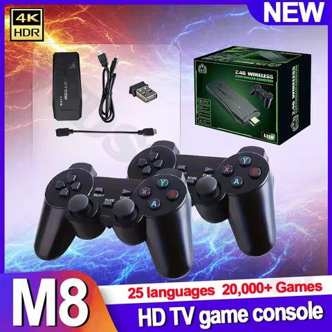 NEW Portable 20000+ Games 2.4G Dual M8 Gaming Console Wireless Controller Game Stick 4K Retro game F