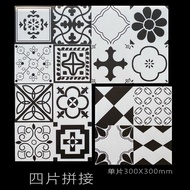 Black and white garden wall tiles and floor tiles are non-slip300Bathroom tiles, Nordic small patter