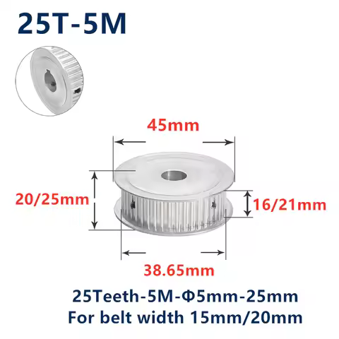 25 Teeth HTD 5M Timing Synchronous Pulley Bore 5/6/6.35/8/10/12/14/15/16/17/19/20/25mm for Width 15/