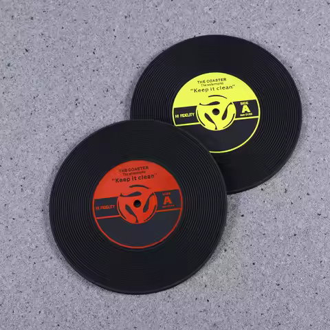 4Pcs Fun Retro Vinyl 45 Record Coasters Set Unique Colored Drink Protectors for Tables Bar Counter M