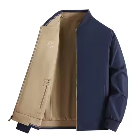 Brand Double Face Solid Jacket Fashion Embroidered Zipper Pocket Casual Work Windproof Cargo Jacket 