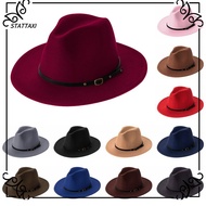 STATTAXI ผู้ชายผู้หญิง พร้อมหัวเข็มขัด ปีกกว้าง หมวก Fedora สักหลาด หมวกคาวบอย Outback Hat หมวกแจ๊สปานามา