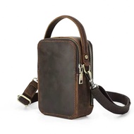 Crazy hourse type genuine cowhide men's shoulder bag mini size