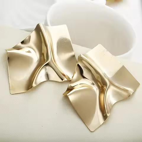 European Exaggerate Big Earrings for Women Golden Silver Color Metal Uneven Wrinkles Earrings Trendy