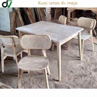 Meja makan set 4 kursi rotan kayu jati asli jepara kualitas terbaik