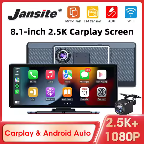 Jansite 8.1 inch Dash Cam 2.5K+1080P Carplay Android Auto GPS Navigation IPS Screen Car DVR IR Night