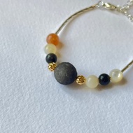 日月星辰 銀耀石純銀手鍊 招財 阻擋負能量 銀耀石 黑耀石 硨磲