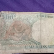 uang kuno 500 rupiah  terbit tahun 1992 gambar orang hutan